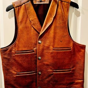 Brown Bison Leather Vest w/concealed inner pockets size 46 (XL)